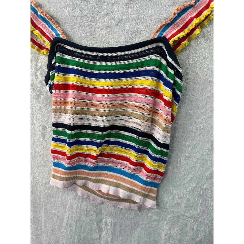 J.Crew Rainbow Stripe Ruffle Knit Tank Top - Size XXS